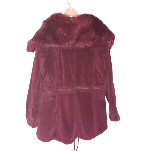 New York & Company Womens Burgundy Zip and Snap Front Removable Fur Size XL - Picture 2 of 6